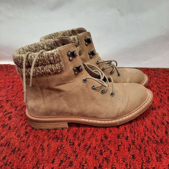 Amore Mia Ranie Ankle Lace Up Women's Boots Sweater Knitted Trim Tan Size 9M - Picture 4 of 15